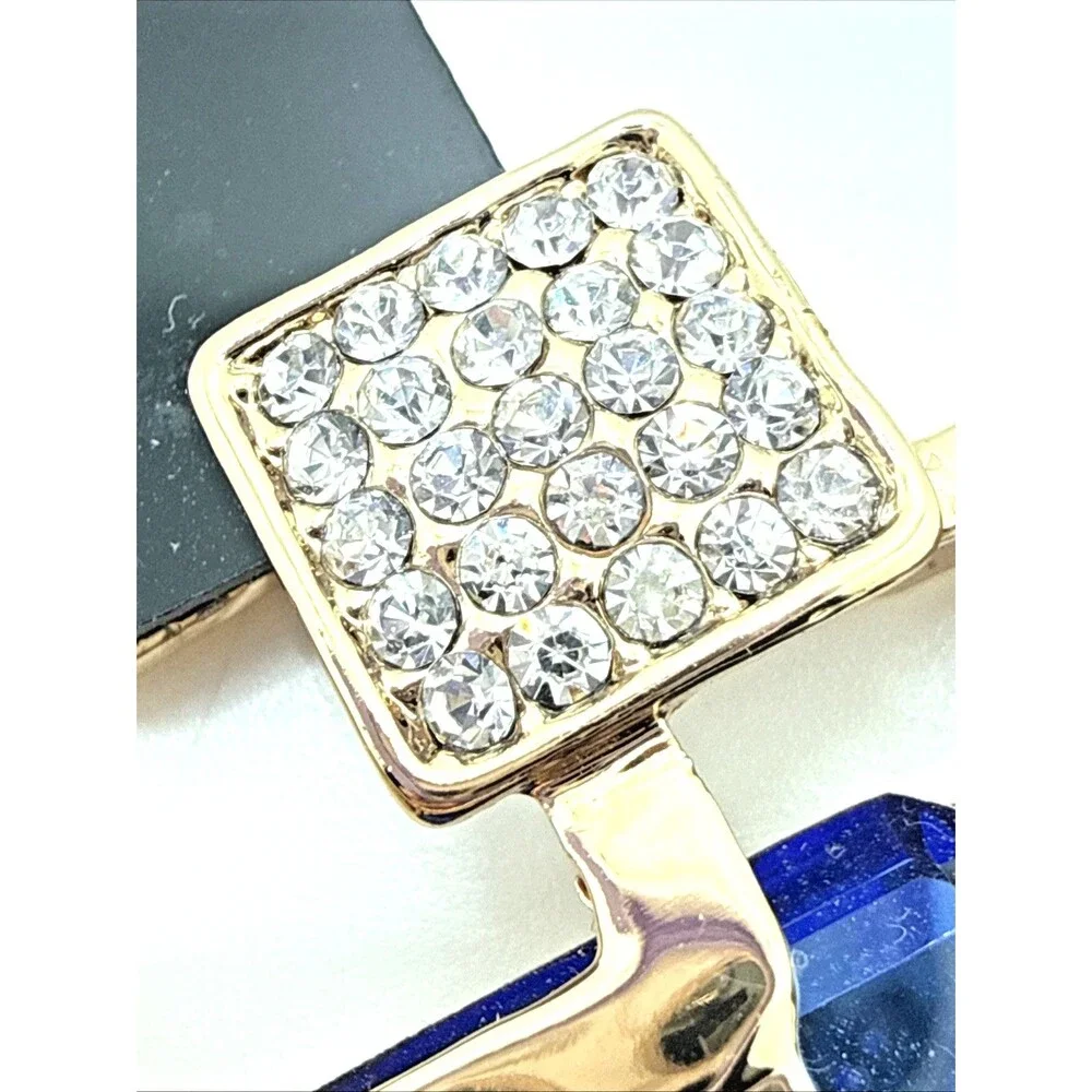 NEW Modernist Geometric Square Statement Necklace Blue Crystal Accents 32